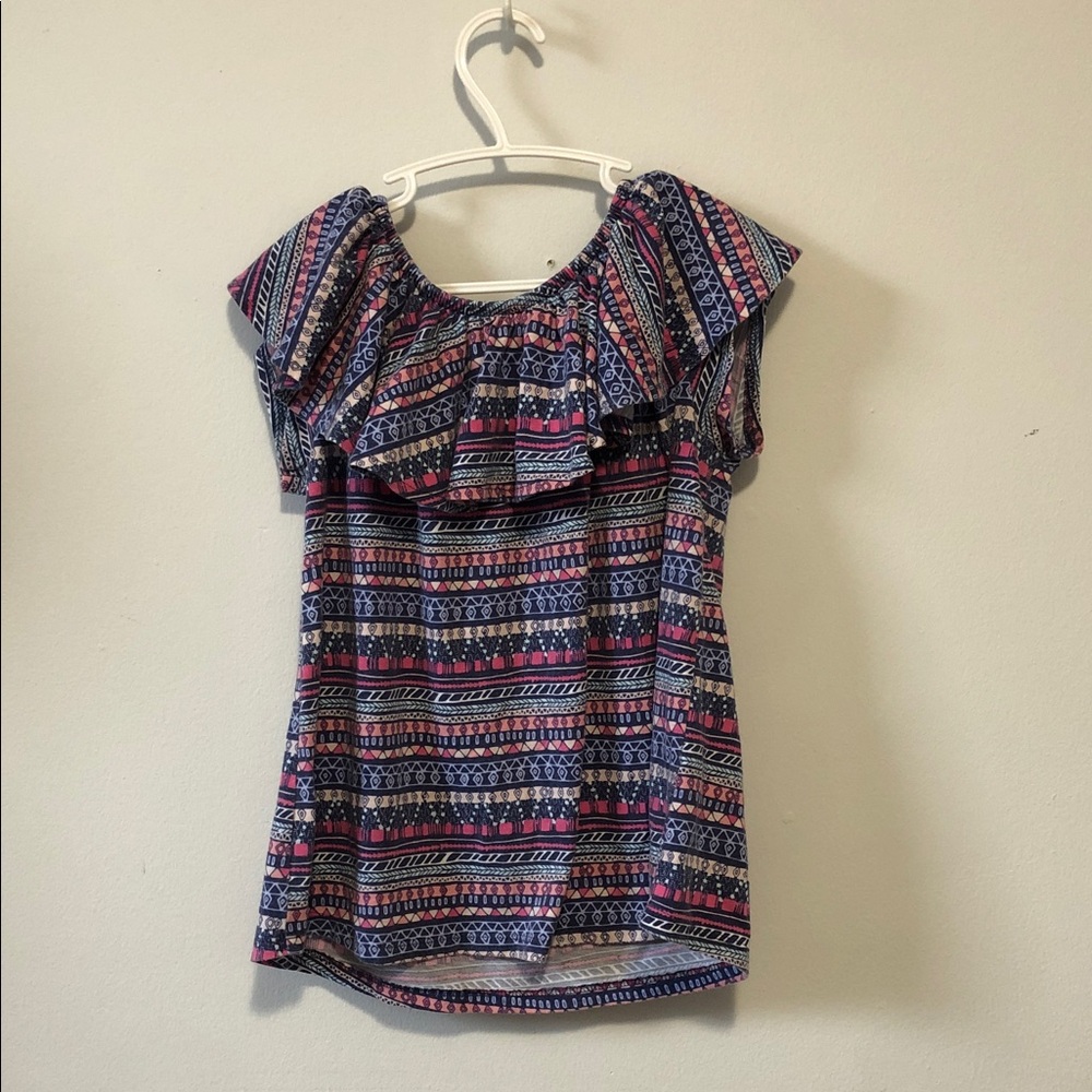 George Girls' Navy & Pink Patterned Ruffle Top - Picture 5 of 6
